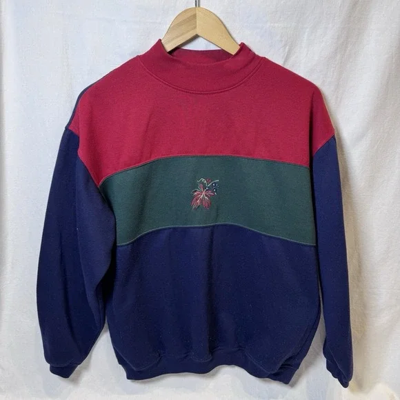 90s Bold Spirit Color Block Holiday Sweatshirt Boxy Cut Retro Size Medium - Picture 1 of 6